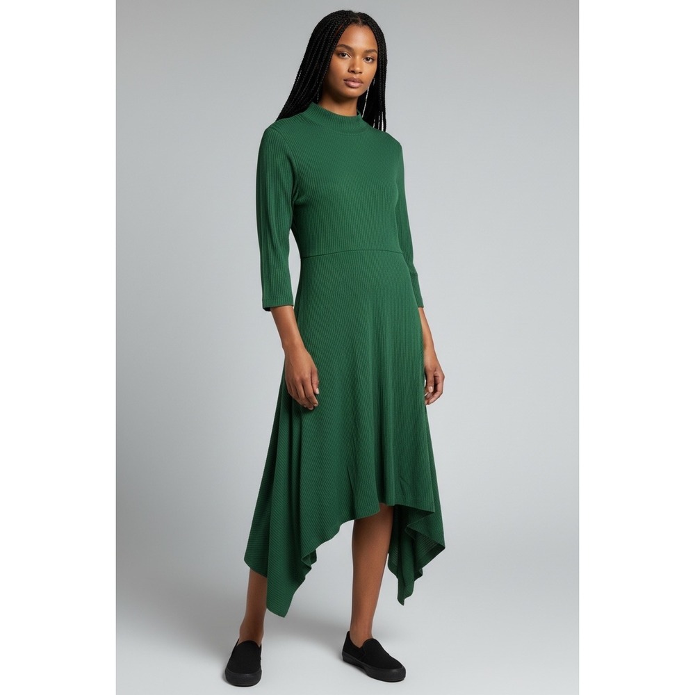 Anthropologie Building 18 Ribbed Turtleneck Dress Green Large